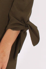 Khaki Bardot Tie Cuffs Dress - Whitney