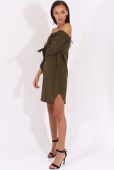 Khaki Bardot Tie Cuffs Dress - Whitney