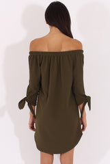 Khaki Bardot Tie Cuffs Dress - Whitney