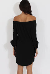 Black Bardot Tie Cuffs Dress - Whitney