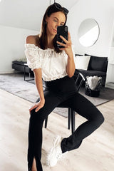 White Embroidered Flower Tie Front Crop Top - Garner