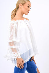 White Mesh Bardot Top - Keelie