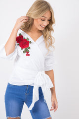 White Wrap Around  Tie Waist Top - Rhianna