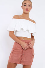 White Bardot Crop Top - Justine