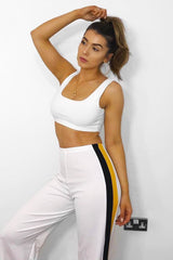 White with Mustard and Black Side Stripe Wide Leg Trousers - Wiley