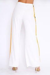 White with Mustard and Black Side Stripe Wide Leg Trousers - Wiley