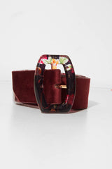 Wine Velvet Floral Clasp Belt - Aaryanna