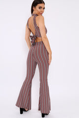 Wine And Black Striped Crop And Trousers Co-Ord - Chrisley