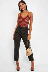 Wine Lace Open Back Bodysuit - Demani