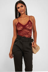 Wine Lace Open Back Bodysuit - Demani
