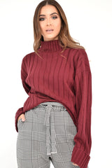 Wine Knit High Neck Jumper - Jaelynn