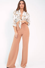 White Gold Chain Print Tie Front Blouse - Melika