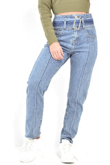 Mid Wash Belted Straight Leg Jeans - Crosley