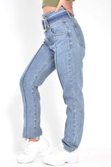 Mid Wash Belted Straight Leg Jeans - Crosley