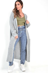 Grey Knitted Longline Cardigan - Jadamarie