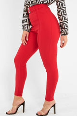 Red Tapered Trousers With Silver Buckle - Zyana