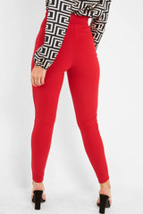 Red Tapered Trousers With Silver Buckle - Zyana