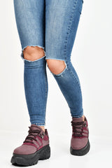 Wine Two Tone Extreme Sole Chunky Trainers - Miara
