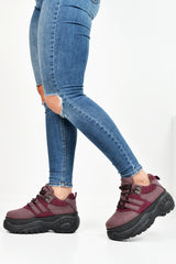 Wine Two Tone Extreme Sole Chunky Trainers - Miara