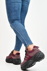 Wine Two Tone Extreme Sole Chunky Trainers - Miara