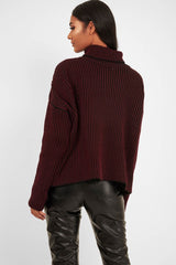 Wine Ottoman Rib Roll Neck Jumper - Renee