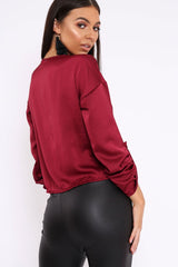 Wine Satin Twist Knot Front Top - Susanne
