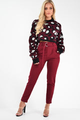 Wine Leopard Crop Batwing Jumper - Raigen