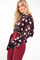 Wine Leopard Crop Batwing Jumper - Raigen