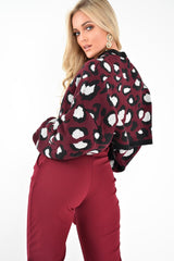 Wine Leopard Crop Batwing Jumper - Raigen