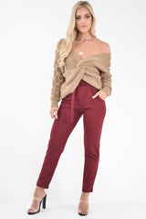Camel Chunky Knit Plunge Sleeve Detail Jumper - Laelle