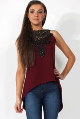 Limu Wine Mesh Dropped Hem Top