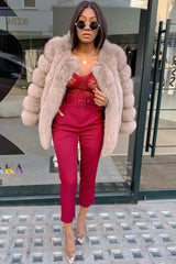 Wine Belted Tapered Peg Trousers - Jessika