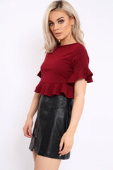 Wine Frill Hem Crop Top - Iyannah