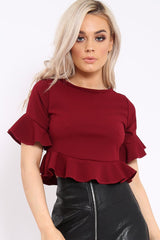 Wine Frill Hem Crop Top - Iyannah