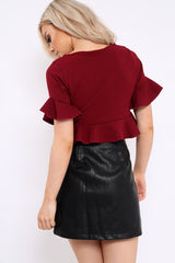 Wine Frill Hem Crop Top - Iyannah