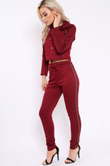 Wine Tracksuit with Khaki and Red Side Stripe - Beatrix