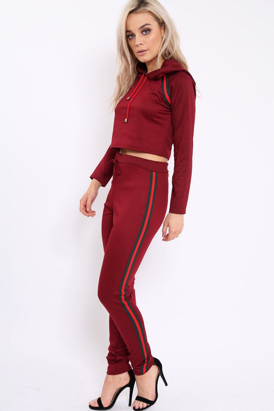 Wine Tracksuit with Khaki and Red Side Stripe - Beatrix