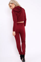 Wine Tracksuit with Khaki and Red Side Stripe - Beatrix