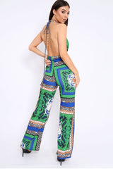 Green Scarf Print Backless Jumpsuit - Winslet