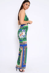 Green Scarf Print Backless Jumpsuit - Winslet