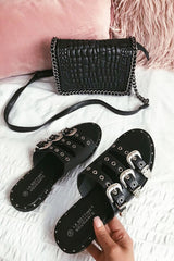 Black Triple Buckle Sandals - Winslow