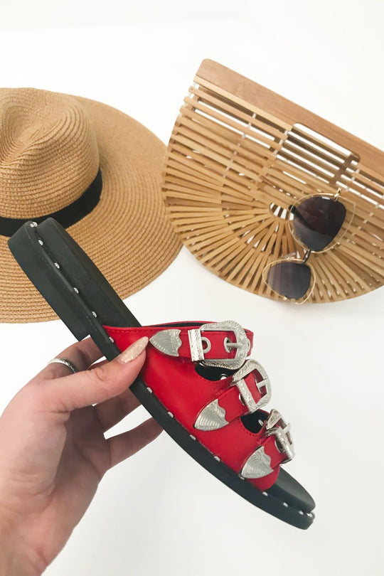 Red Triple Buckle Sandals - Winslow