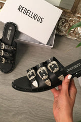 Black Triple Buckle Sandals - Winslow