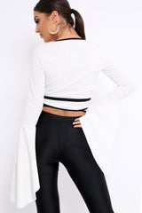 White Contrast Trim Tie Front Crop Top - Jaxy