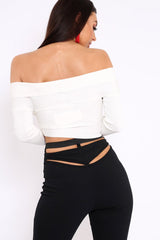 White Cross Over Front Bardot Top - Cardie
