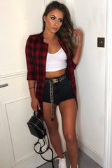 Red Black Check Longline Blazer - Wrenn