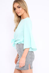 Turquoise Tie Front Top with Flare Sleeves - Wren