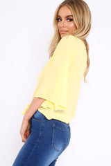 Yellow Tie Front Top with Flare Sleeves - Wren