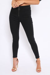 Black Front Zip Skinny Jeans - Wriley