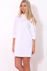 Mina White Button Front Shirt Dress